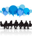 Illustration de différentes personnes en train d'échanger autour d'une table